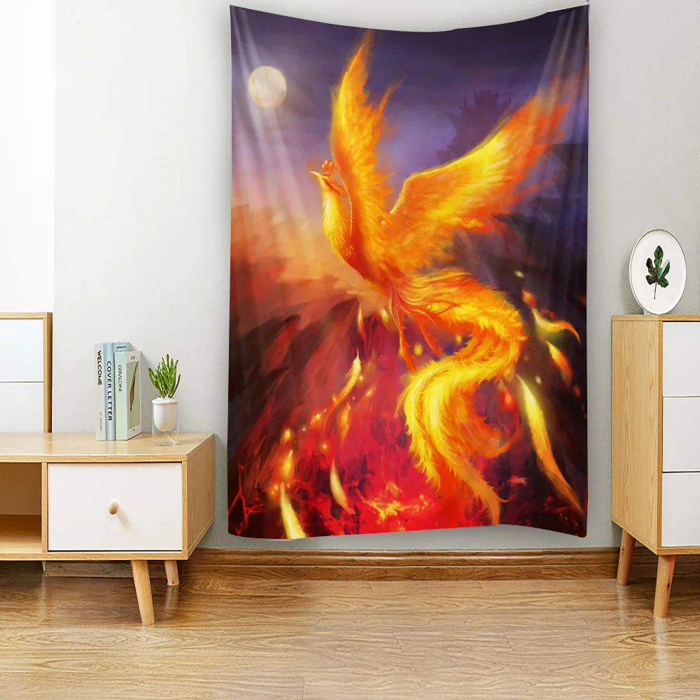 Starry Sky Patterned Flame Phoenix Tapestries Wall Decor for Living Room And Bedroom Dreamy Atmosphere Decorative Artwork