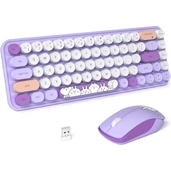 MOFII Wireless Keyboard and Mouse Combo 68 Keys Compact Size Round Keycap Battery Powered 2.4G USB Colorful with Illustration