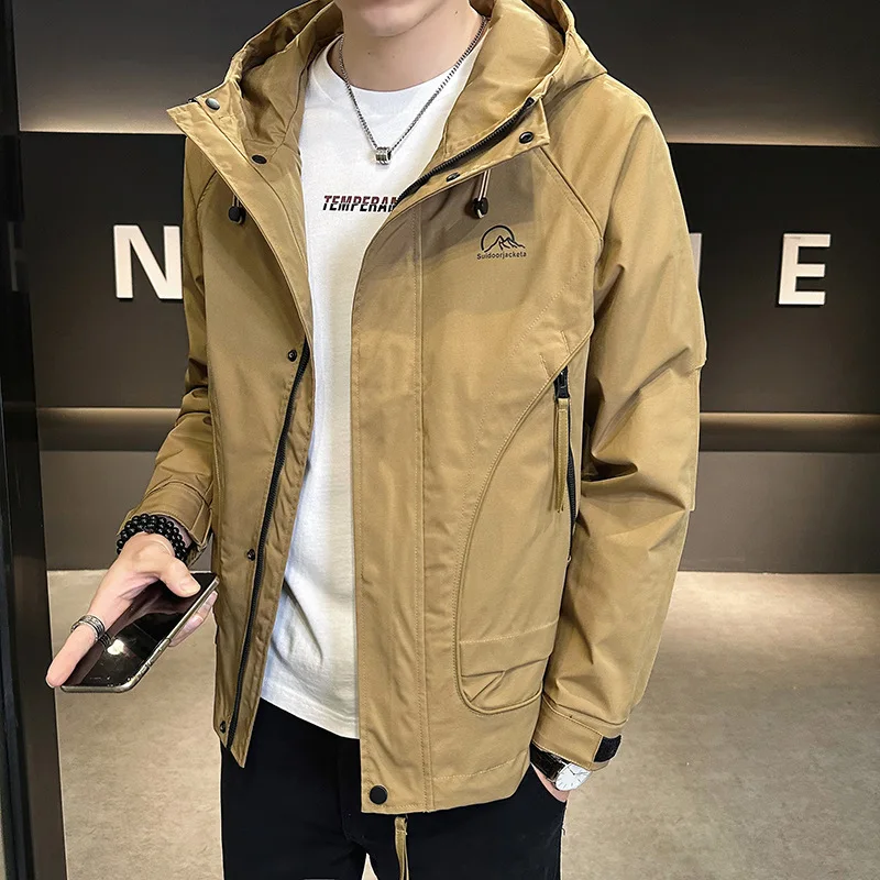 

Spring New Men's Faion ort Hooded Workwear Jaet Coat Versatile Clothes ation Cotton Blend Fabric