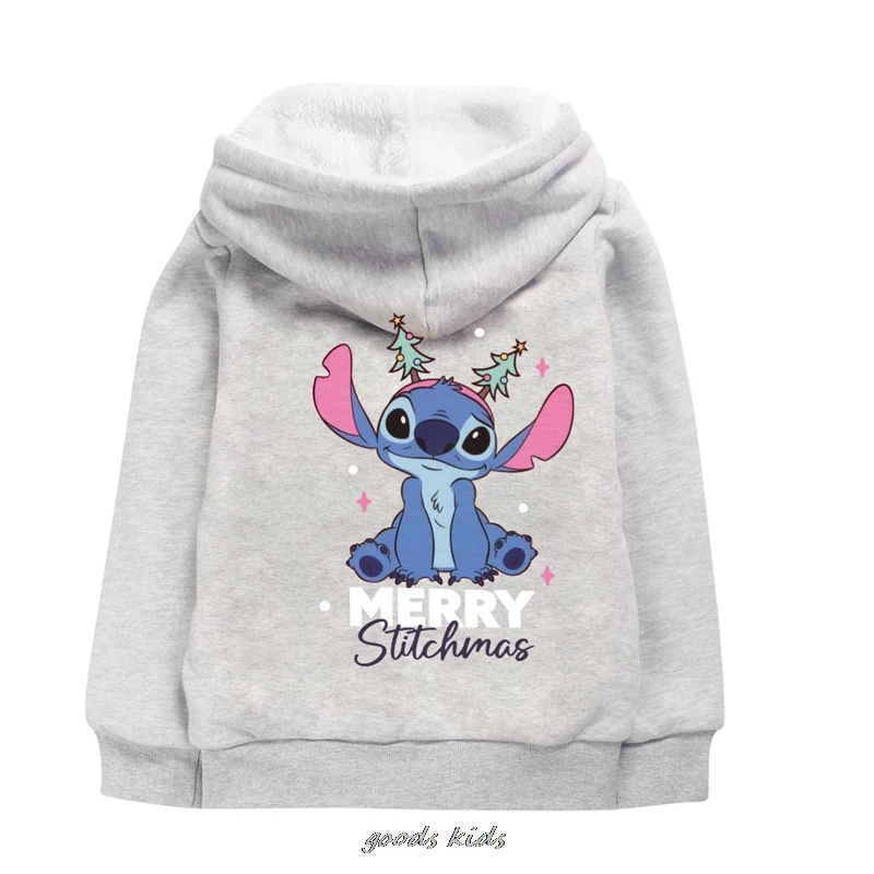 Disney lilo e stitch meninas inverno jaqueta grossa quente pelúcia espessamento zíper com capuz casaco à prova de vento para 1-15 anos presente