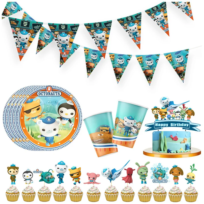 The Octonauts Tema Talheres para Crianças, Decoração de Festa, Festa de Aniversário, Baby Bath Cup, Prato, Guardanapo Espiral, Dinner Sets, Jantar Suprimentos