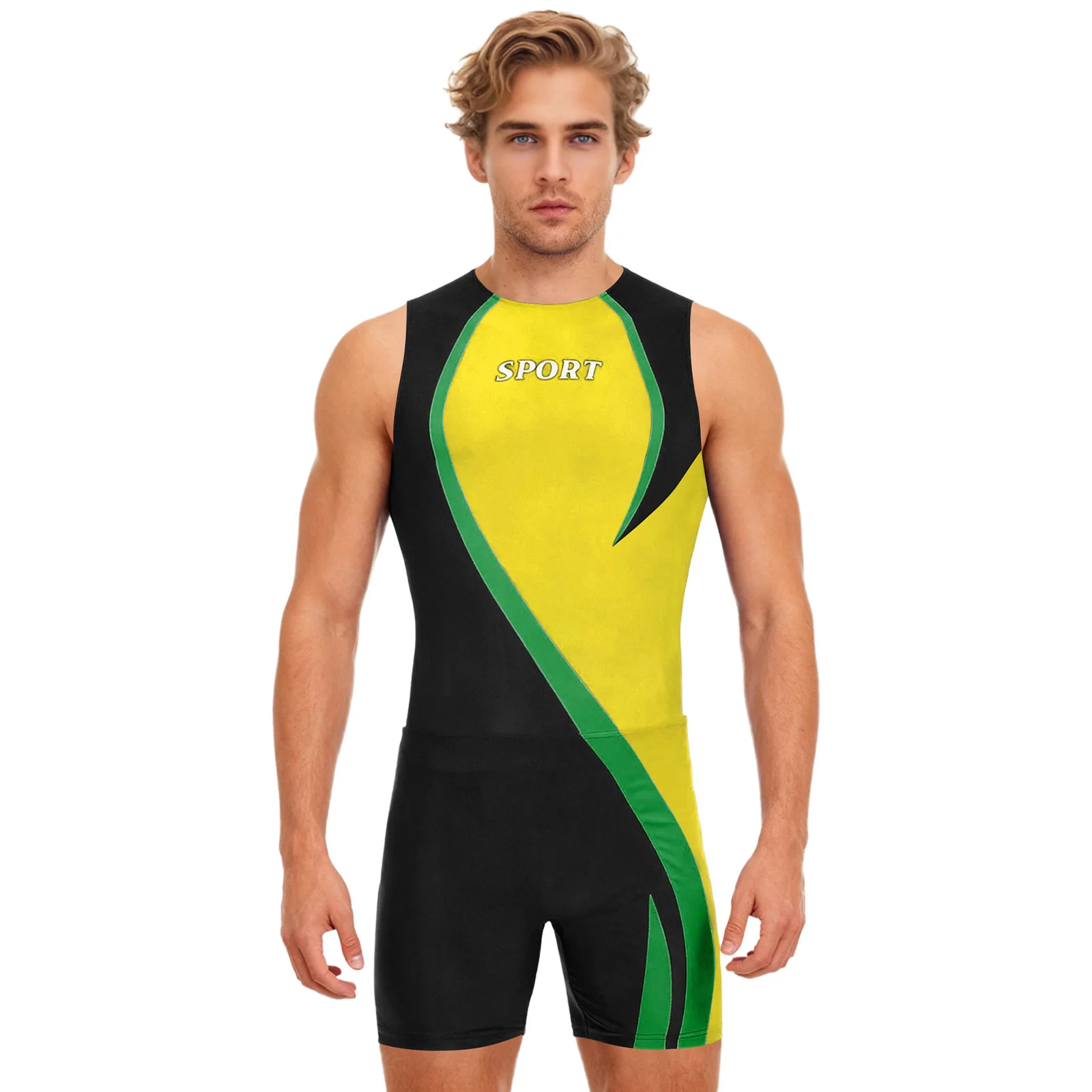 

Men Sleeveless Swimsuit Gym Workout Sports Outfit Athletic Bodysuit with Shorts Sets for Bodybuilding Diving Surfing Costumes