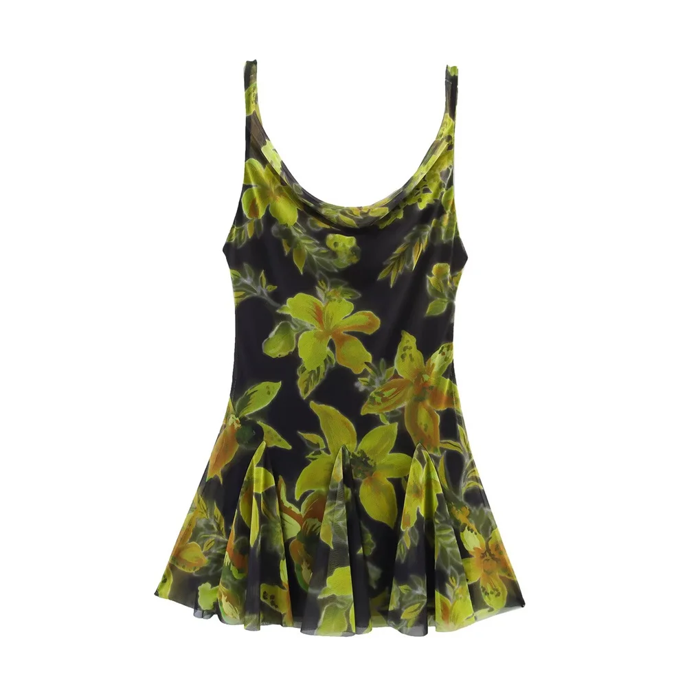 

UNIZERA Women's Printed Silk Mesh Dress Mini Skirt Spring/Summer New Product Casual Women's Wear