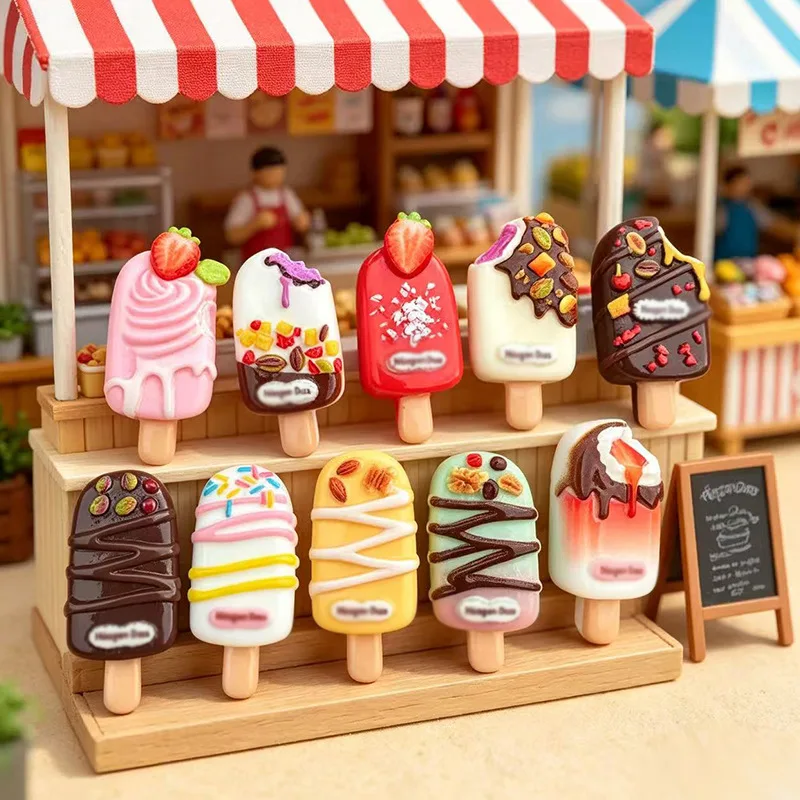 100pcs Cute Simulation Ice Popsicle Food Game Resin Flatback Cabochon DIY for Hairpin Keychain Earring Scrapbook Dollhouse Decor