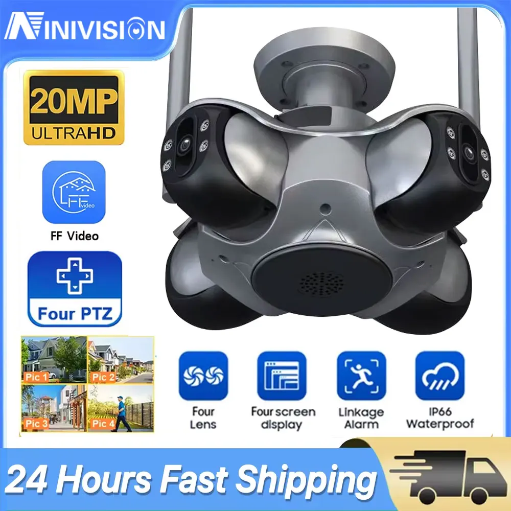 

Four Lens WiFi Camera HD 20MP Outdoor Waterproof Security Camera 128GB Color Night Vision CCTV Two-way Intercom IP Camera