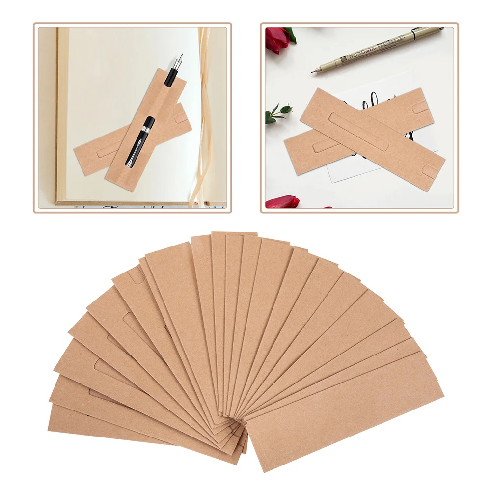 

50 Pcs Kraft Paper Pen Case Sealed Storage Pouches Clear Filing Ballpoint Protectors Single Bag Sleeve