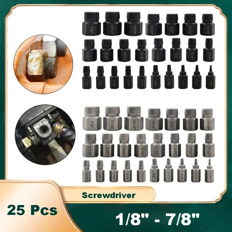 

25Pcs Screw Extractor Kit Alloy Steel Damaged Screw Remover Set Metal Easy Out Drill Bits Bolt Stud Multi-Spline Screw Extractor