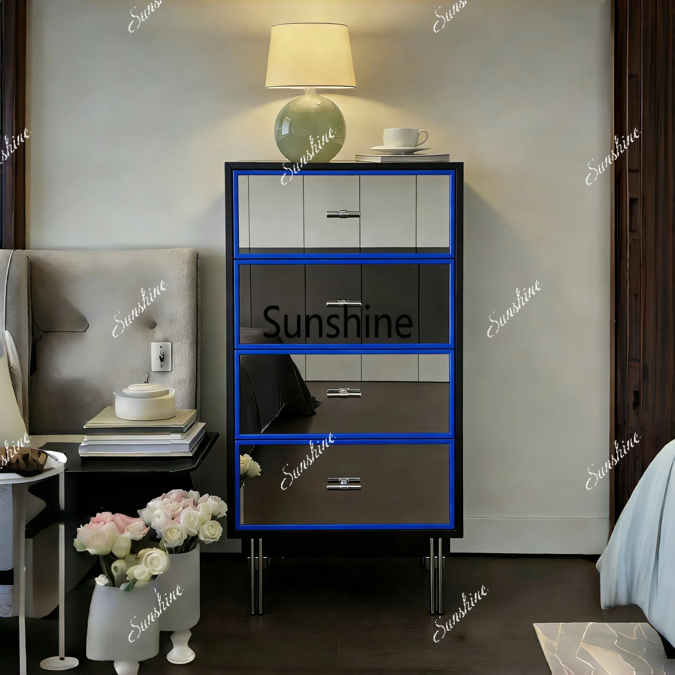 Medieval chest of drawers stainless steel mirror cabinet paint drawer cabinetTJ