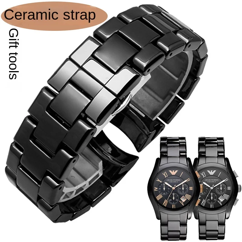 

Ceramic Watch Strap With Replacement AR1400 1410 Black Samurai Series Matte Black Butterfly Clasp Bracelet 22mm