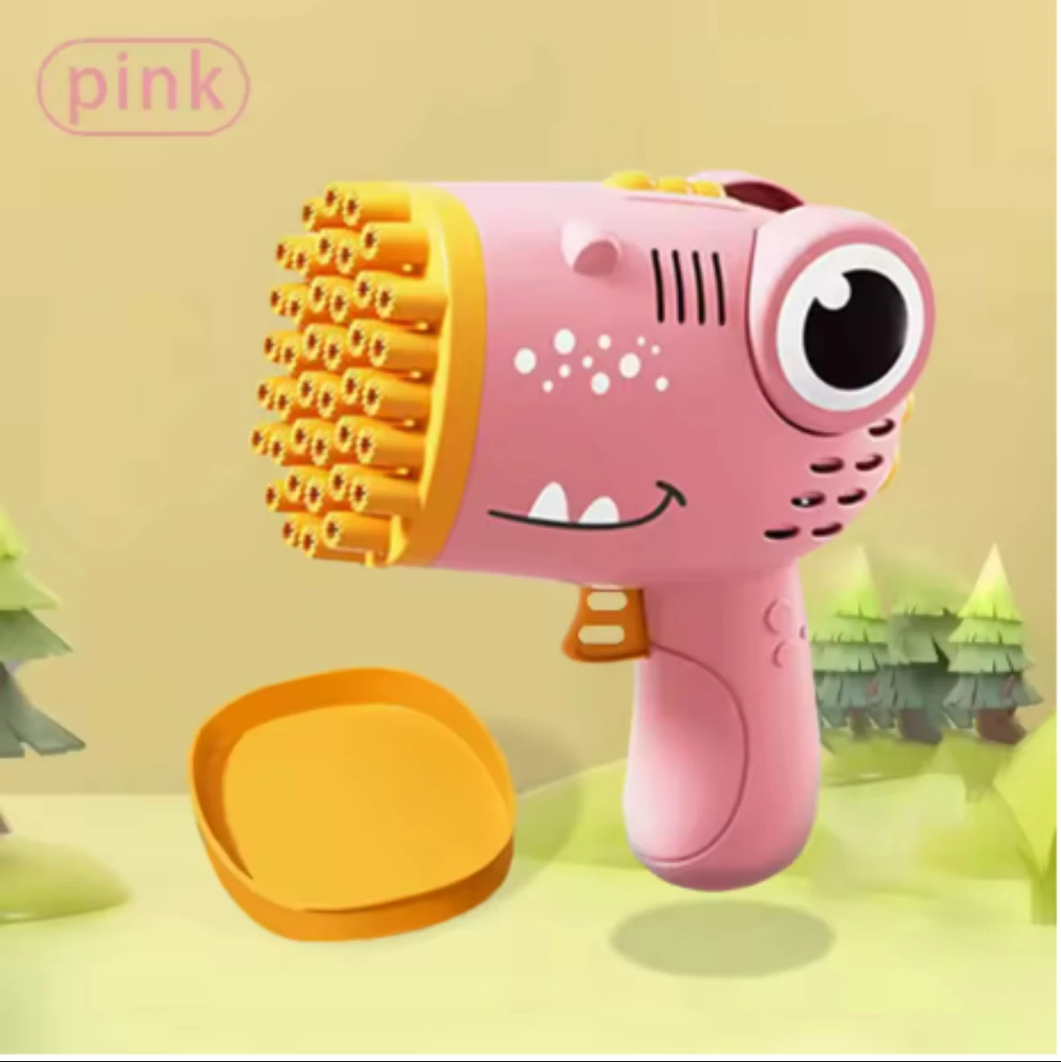 Máquina portátil de bolhas de dinossauro com 40 buracos, pistola elétrica de bolhas, brinquedo para festa de casamento ao ar livre (sem água de bolhas)