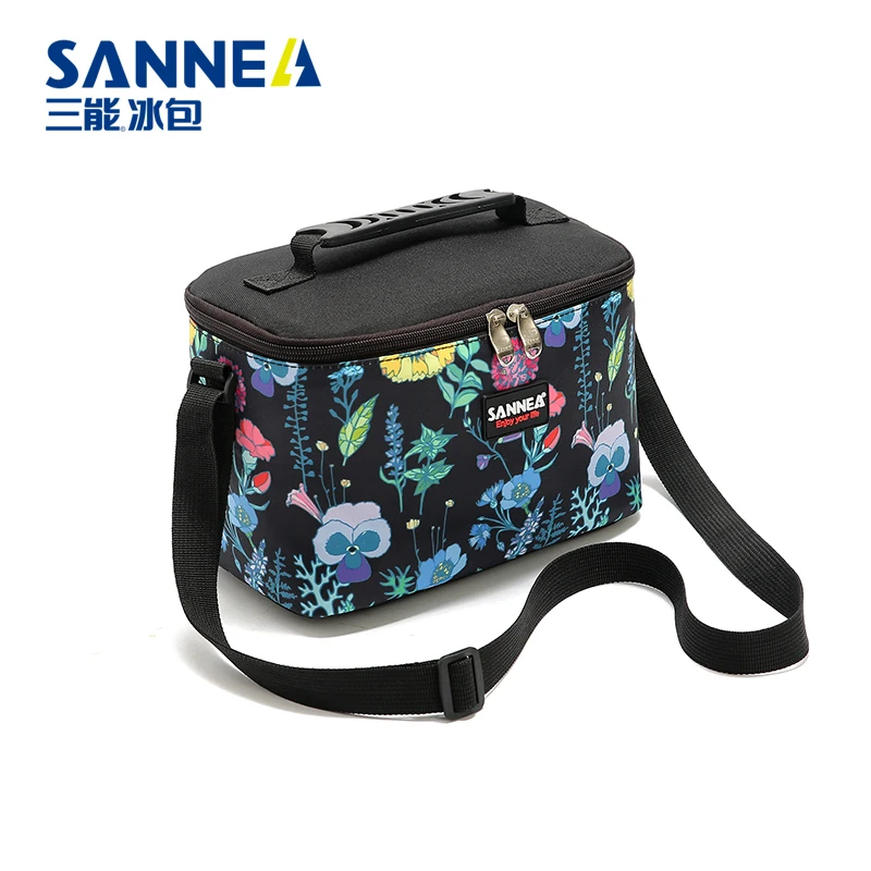 SANNE 5L Thermal Portable Cooler Bag Thickened Lunch Box Square Insulated Ice Pack with Floral Pattern Waterproof Bento Bag