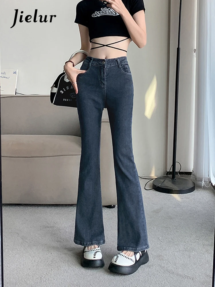 

Jielur High Waist Flare Jeans Female Spring Korean New Fashion Slim Blue Jeans Women High Street Simple Denim Pants Lady S-XXL