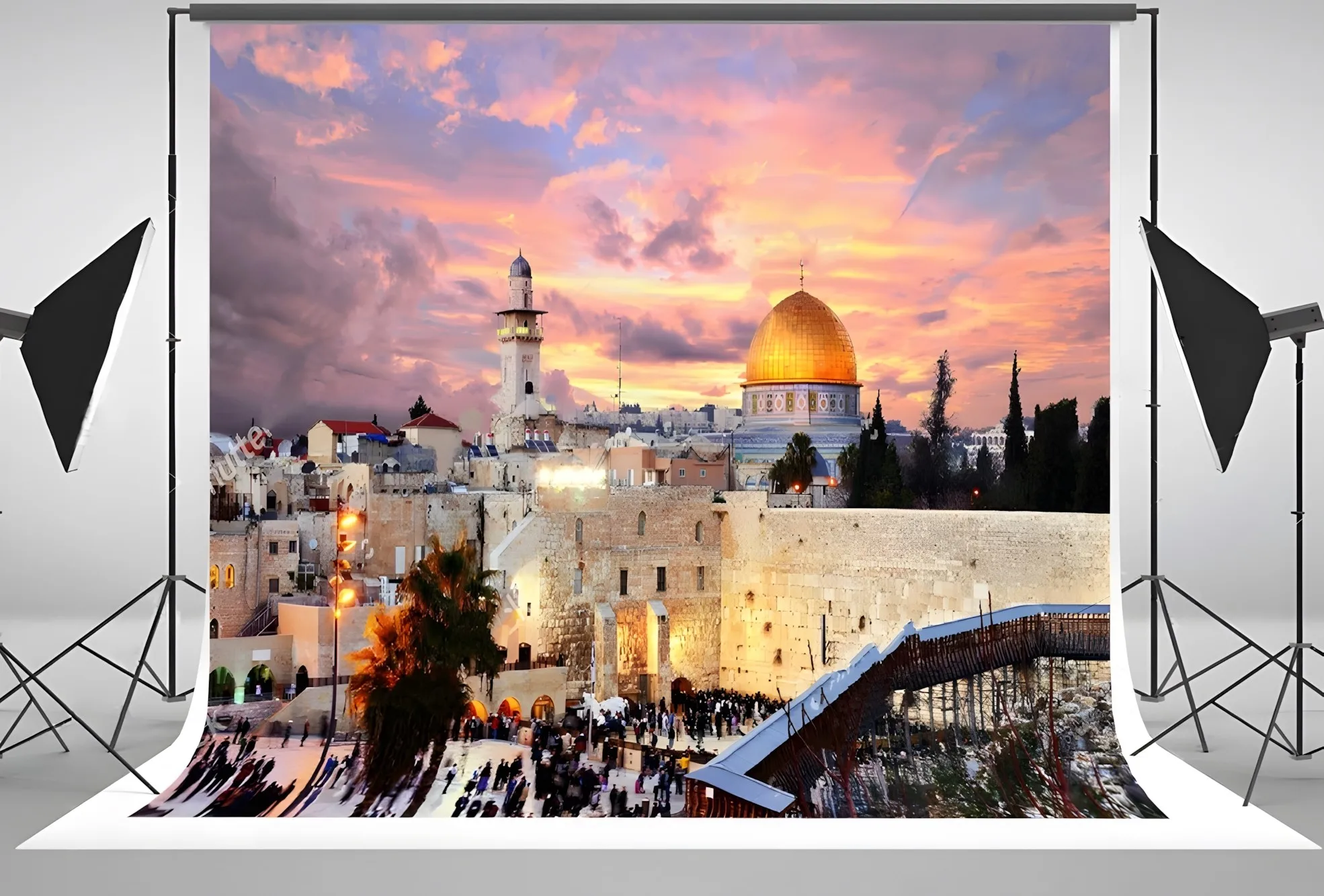 อิสราเอลอิสราเอล Old City Skyline เยรูซาเล็ม West Wailing Wall ฉากหลังคอมพิวเตอร์พิมพ์ Scenic สตูดิโอถ่ายภาพพื้นหลัง