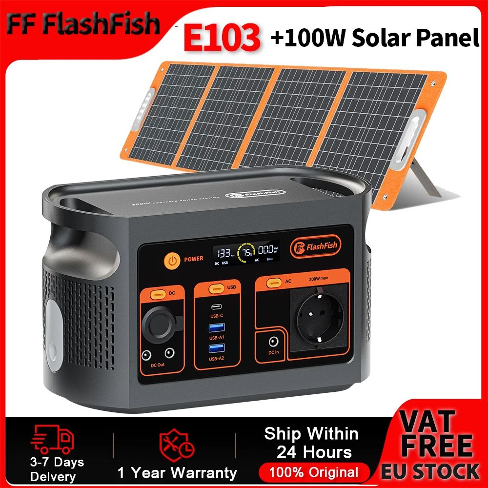 FlashFish 300W Draagbare Powerstation Zonnegenerator 179.2WH LiFePO4 Batterij Huis Buiten Camping Noodstroom Mobiele Stroomvoorziening