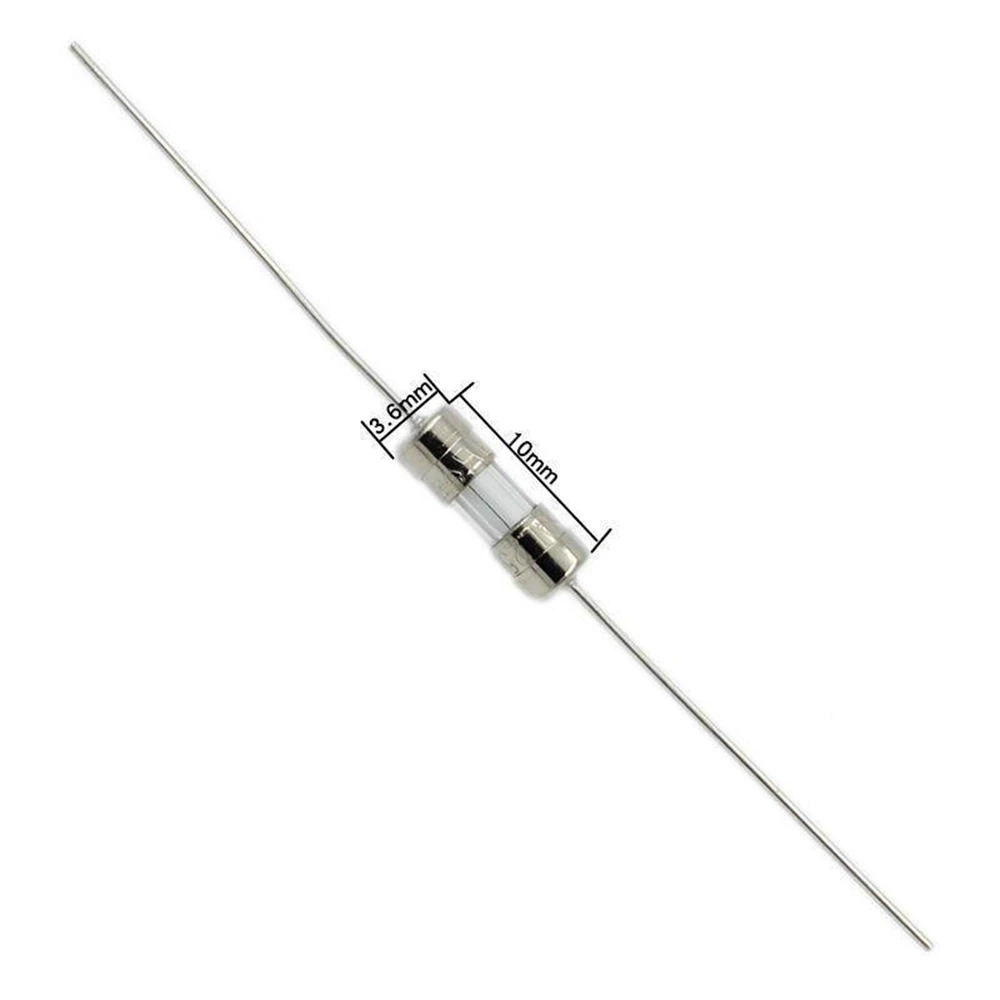 100 Stück 3,6x10mm Glasrohr-Sicherungen Sortiment-Set - 10 Werte (0,5A bis 10A) 250V Langsam Auslösende Axiale Sicherungen für Leiterplatten & Elektronik – Detail 1