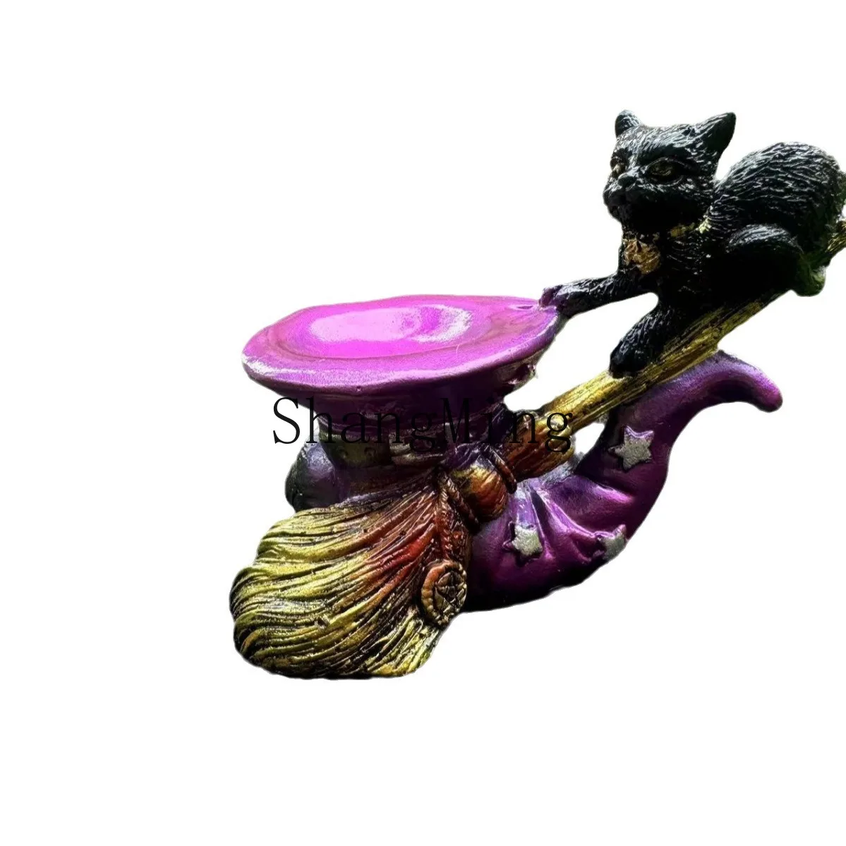 

DSA Magic Broom Cat Crystal Ball Resin Base, Carving Crafts Home Decoration Pendulum