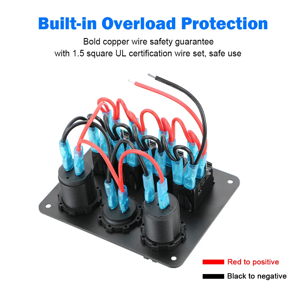 الفولتميتر الرقمي قطاع دارة LED لوحة مفتاح متأرجح المزدوج USB ميناء 4 عصابة لوحة ألومنيوم لسيارة RV قوافل التخييم #6