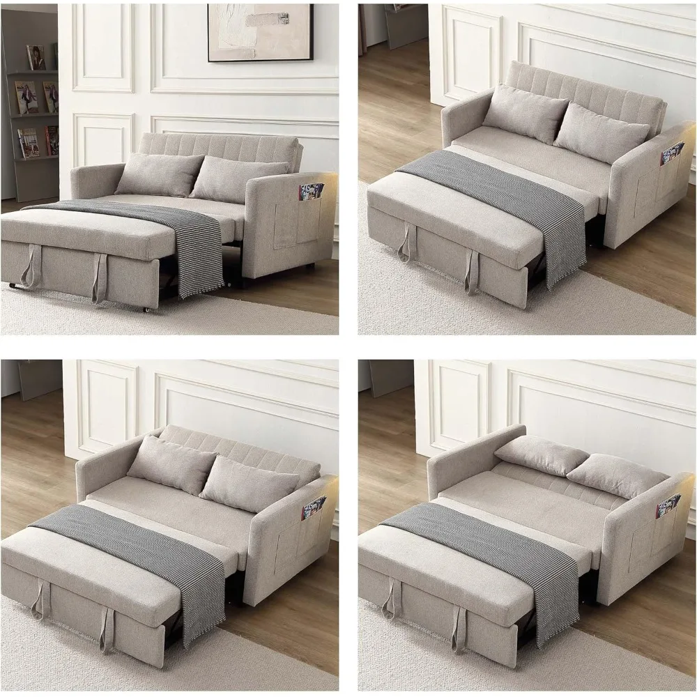 Sofa Bed, Convertible Sleeper Sofa Bed, 3 in 1 Multifunctional Loveseat, Pull Out Bed with Adjustable Backrest, Sofa Beds Brown