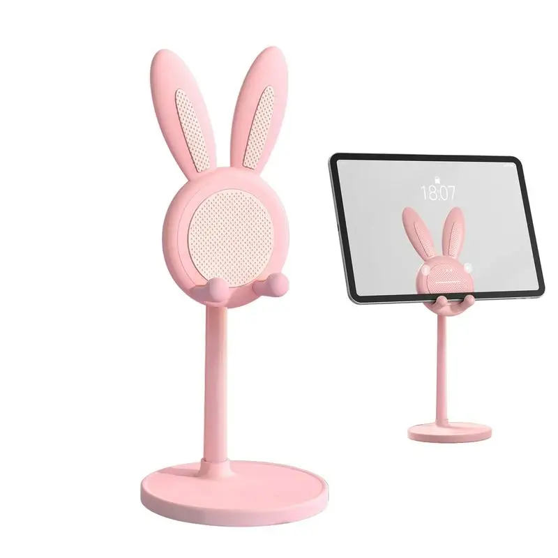 핑크 전화 홀더 데스크탑 휴대 전화 스탠드 아이폰 13 14 삼성 스마트 폰 조정 가능한 사랑스러운 토끼 만화 테이블 지원