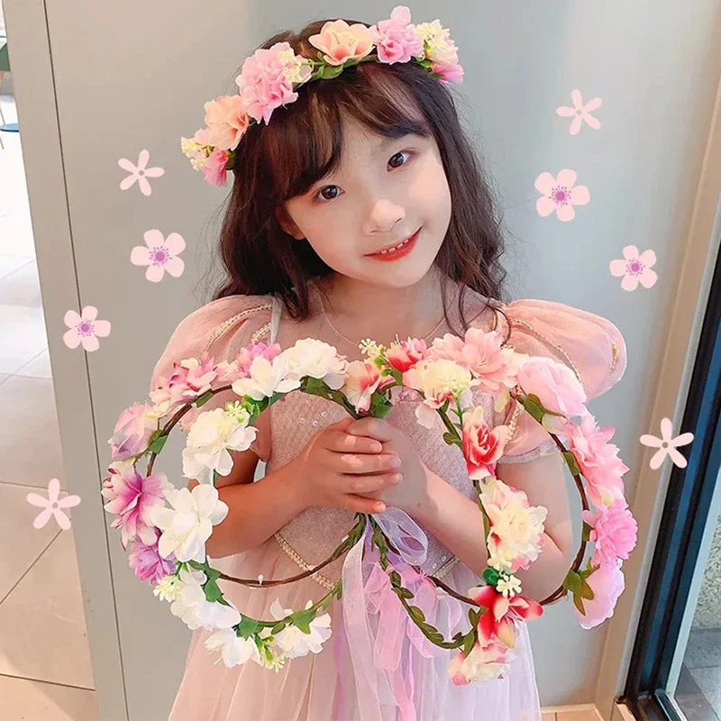 

Simulation Flower Sweet Girls Garland Hairbands Lovely Kids Girl Flower Rings Headwear Fashion Children Hair Accessories