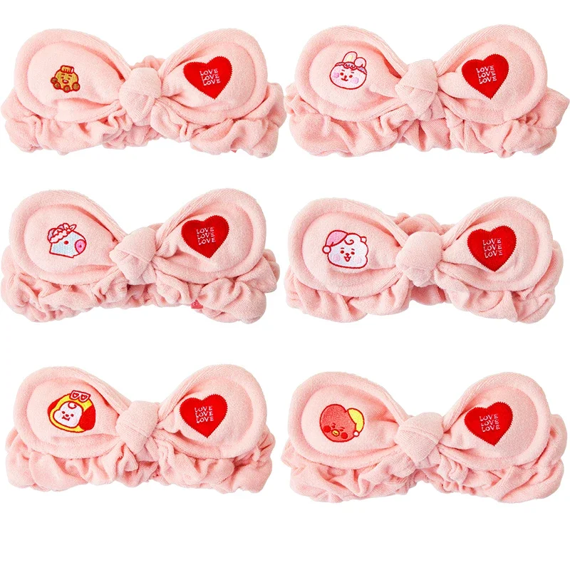 Line Friends Kawaii Bt21 Plush Headband Anime Koya Mang Cooky Girls Cartoon Plushie Love Hairbands Washing Face Hair Accessories