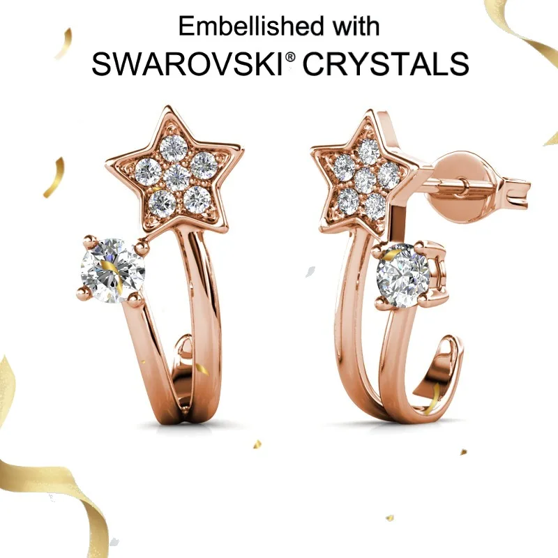 

Daisini 925 Sterling Silver Meteor Star Earrings with Swarovski Crystals Women 18k White Gold Plated Fine Jewelry Elegant Design