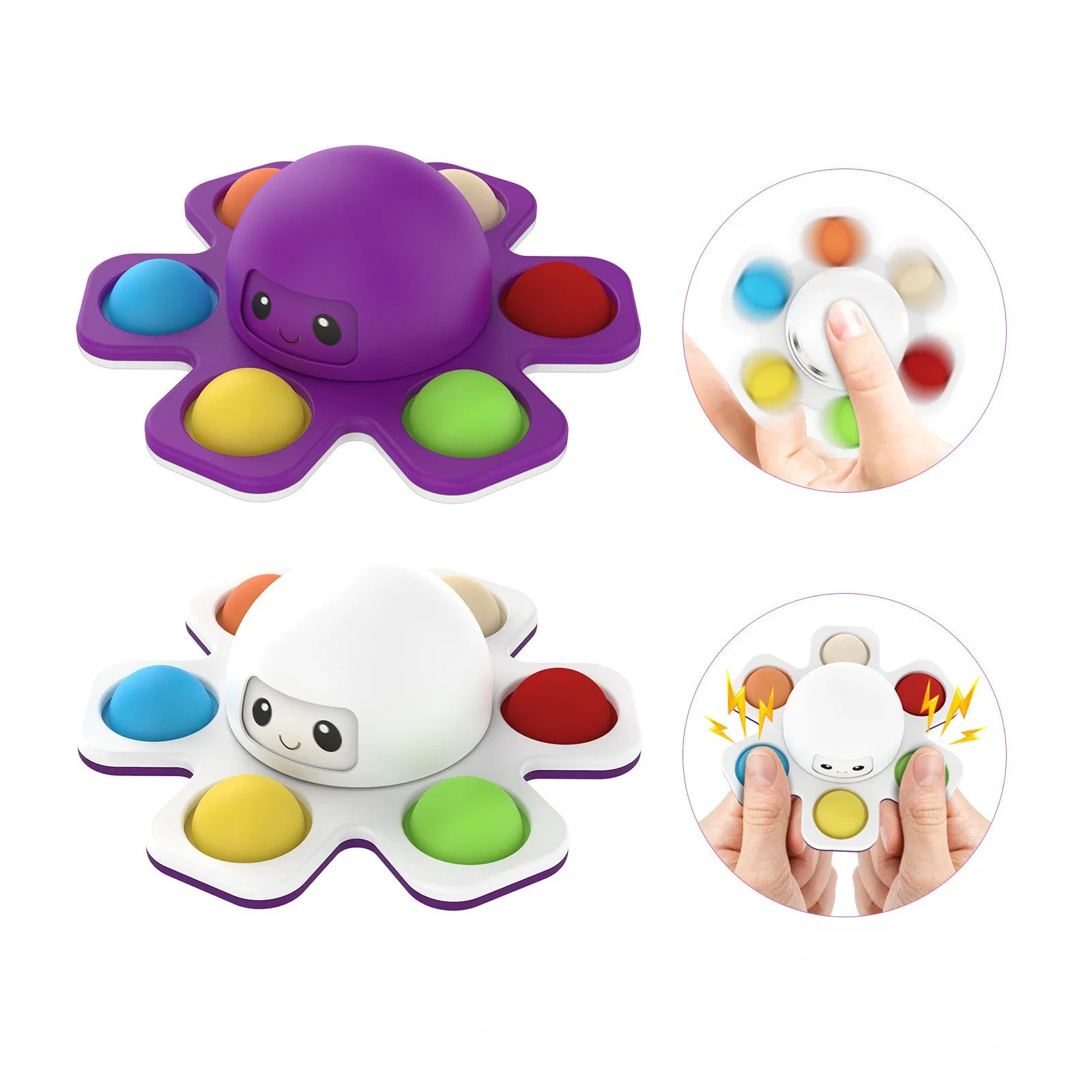 3IN1 Flip Octopus Poppit Toy Finger Spinner Toys Anti Stress Hand Fingertip Gyro Push Bubble Pop Change Face Poppit Toy Sensory