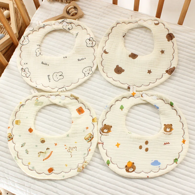 

Pure Cotton Gauze Baby Bib, 6-layer Crepe Fabric, 40% Improved Absorbency, No Fluorescent Agents, Class A, 360° Petal Bib