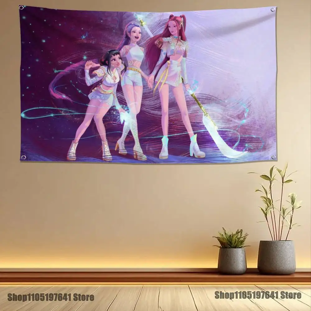 KPop-p Of D-Demon H-Hunters Flag Tapestry Banner For Bedroom Outdoor Living Room Restaurant Bar Wall Decor Party - Image 3