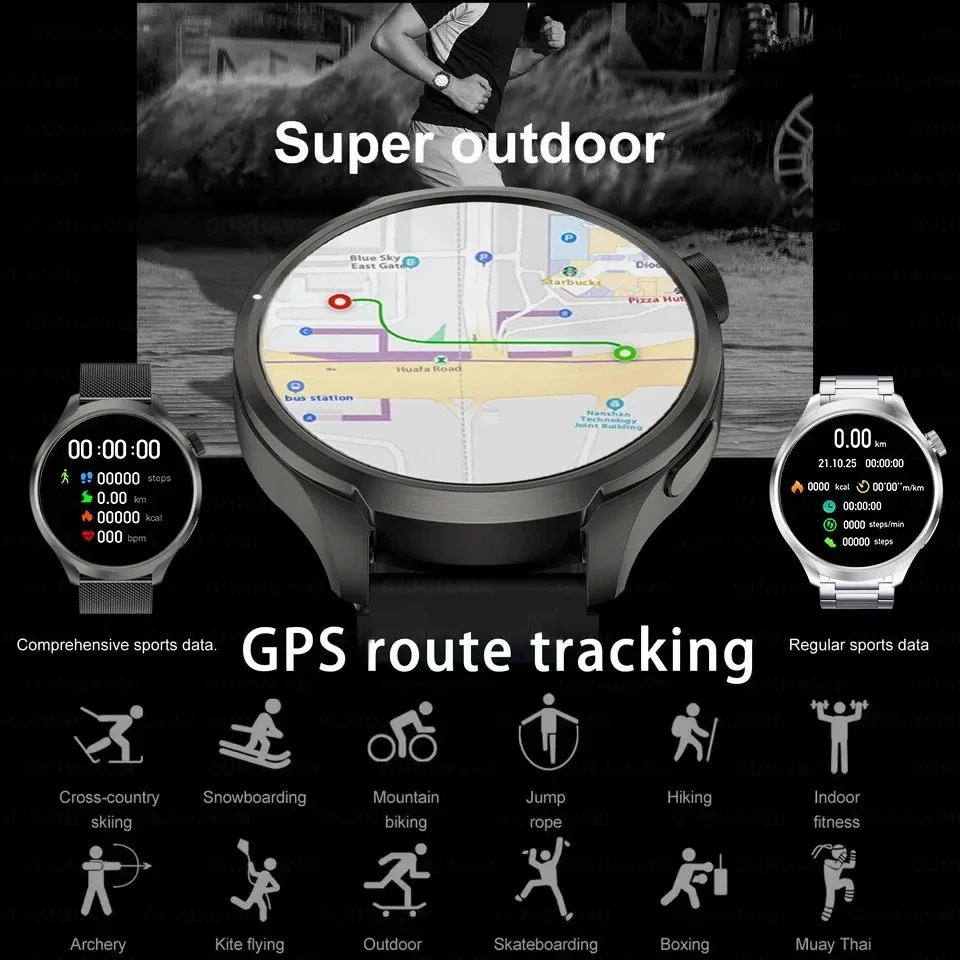 2025 Новые спортивные NFC модные умные часы с GPS, мужские 1,85-дюймовый AMOLED-экран, пульсометр, кровяное давление, здоровье, умные часы для Huawei IOS