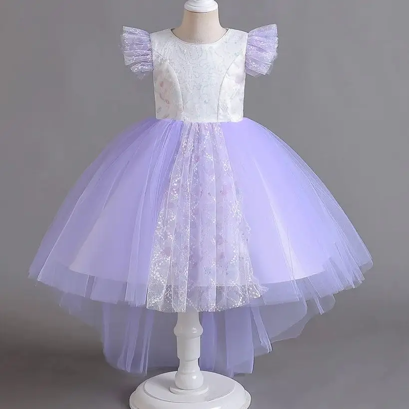 

Luxury Dress For Children Girls Flying Sleeve Sequins Lace Princess Dress For Kids Ceremony Party Birthday Pageant Trailing Gown