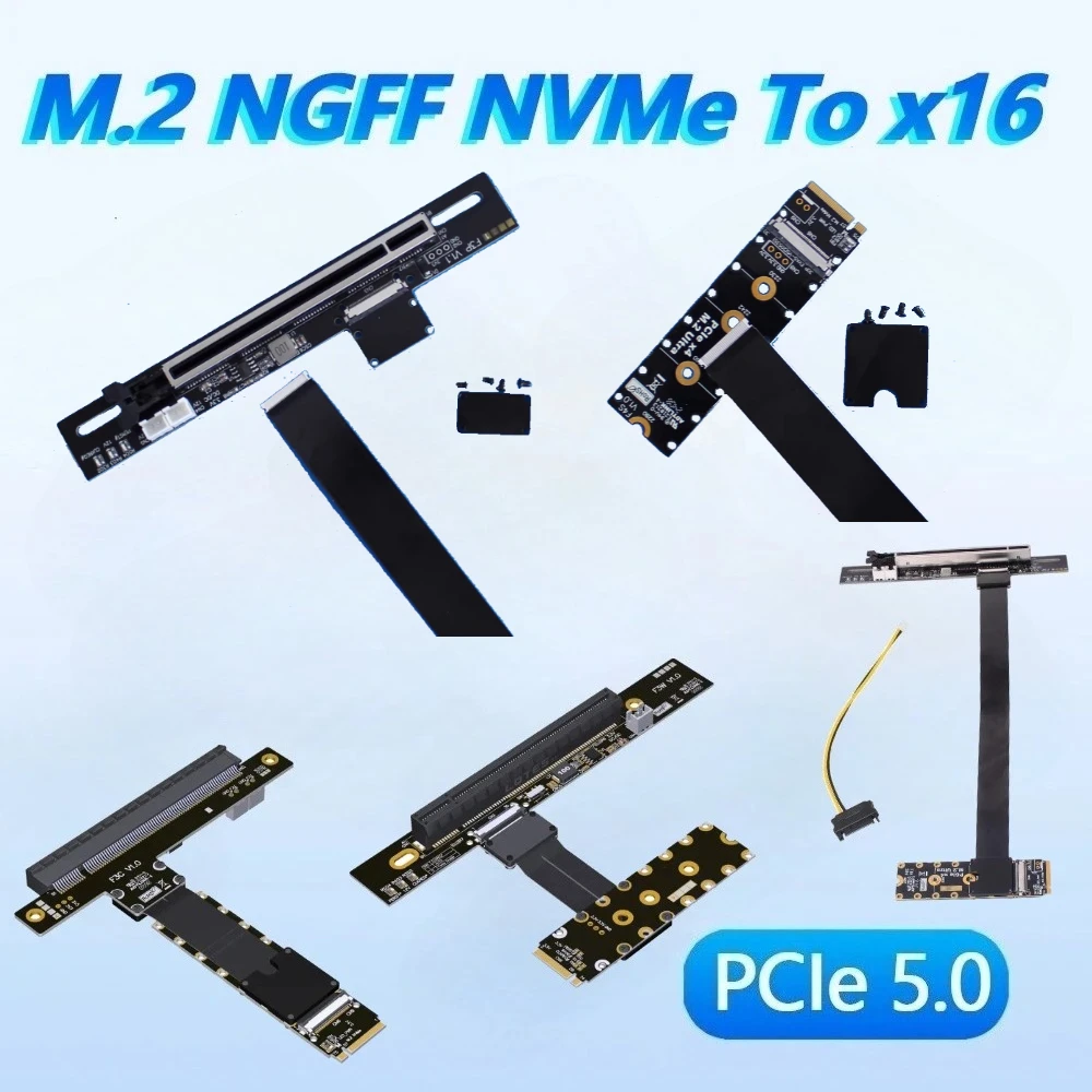 

M.2 NGFF NVMe Key M to PCI-E 5.0 x16 Перемычка видеокарты M.2 Turn Left/Right Angle 16x M.2 Riser Card Адаптер Кабель графического процессора