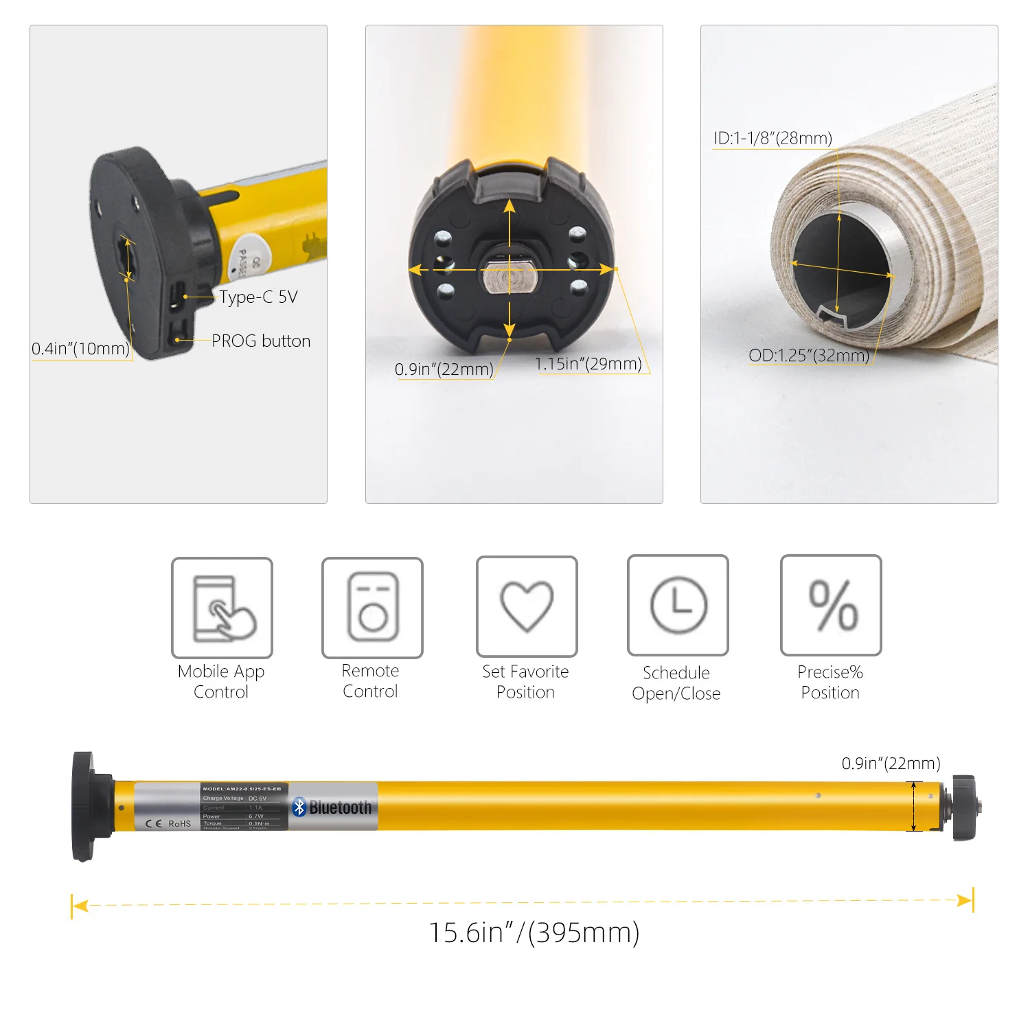 Imagem -03 - Motor Tubular de Controle Remoto Persianas Elétricas Bluetooth Tubo de 11 32 mm Am22-es-eb