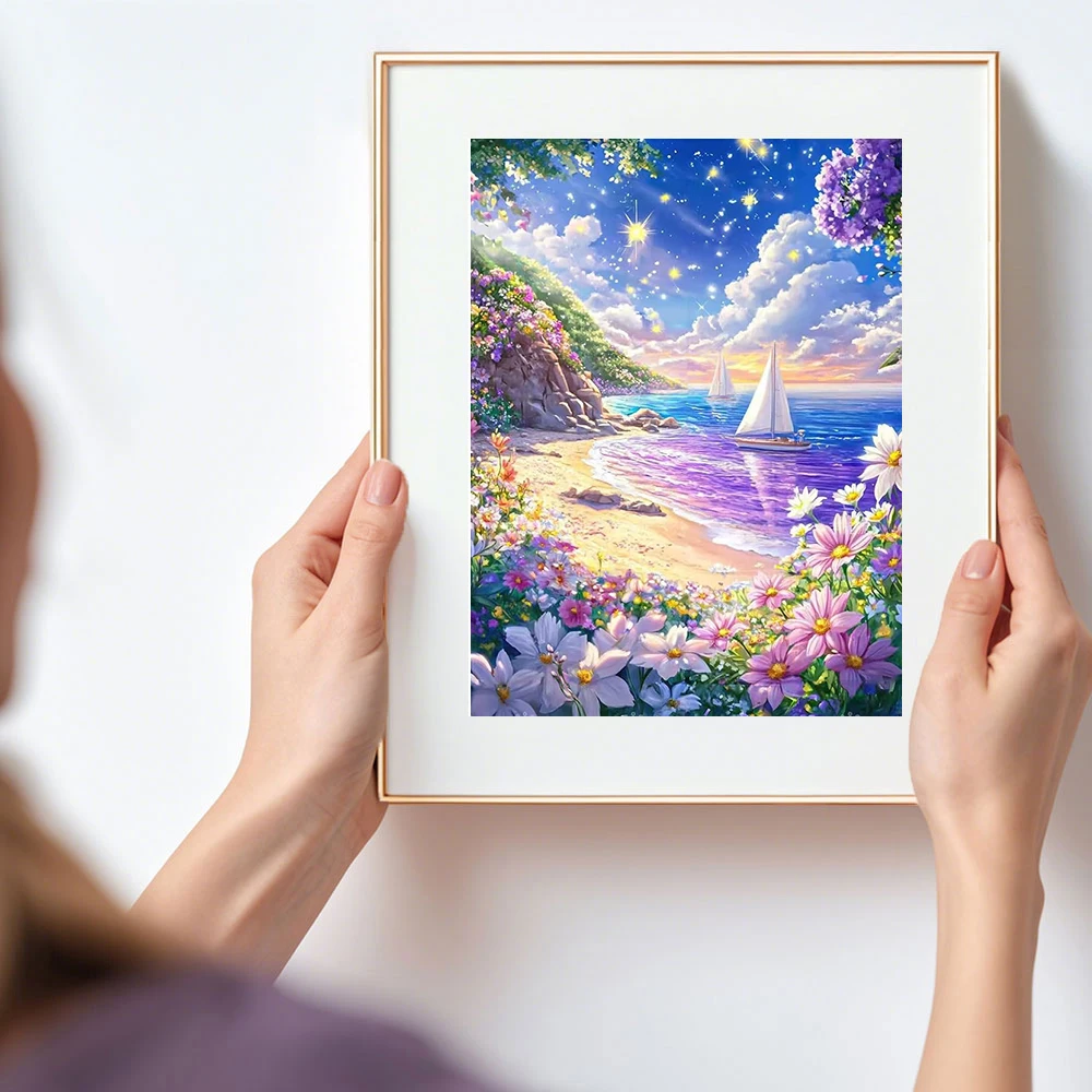

5D DIY Diamond Painting Seaside Sailboat Diamond Embroidery Landscape Flower New Collection 2026 Decorative Paintings,frameless