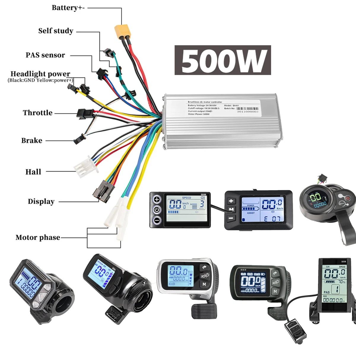 

Electric Bike Kits Brushless Controller 36V 48V 500W Electric Bicycle LCD Display E-Scooter E-Car Accessories 124DX S886 G23 S5