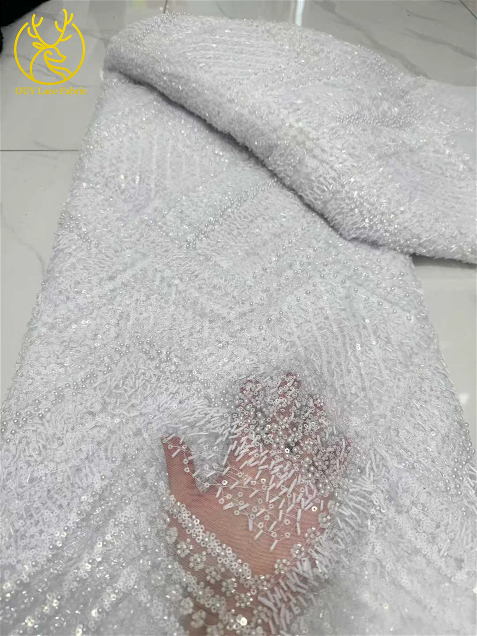 Tela de encaje con cuentas africanas 2026, tela de encaje con lentejuelas de malla de tul nigeriano de alta calidad, adecuada para coser prendas de mujer