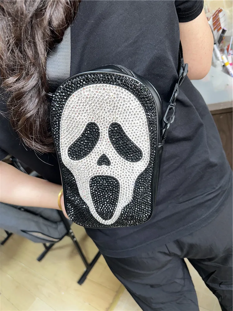 Luxury Black Sparkle Rhinestone Skull Halloween Crossbody Party Photography Props Bags