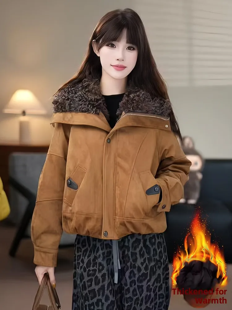 

Уникальная модная женская хлопковая куртка с большим меховым воротником, утепленная хлопковая куртка для зимы