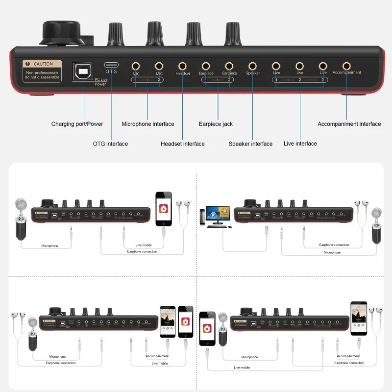 PULUZ 3 Kinds of Reverb English Version Phantom Power OTG Recording Sound Mixer Lossless Live Sound Card