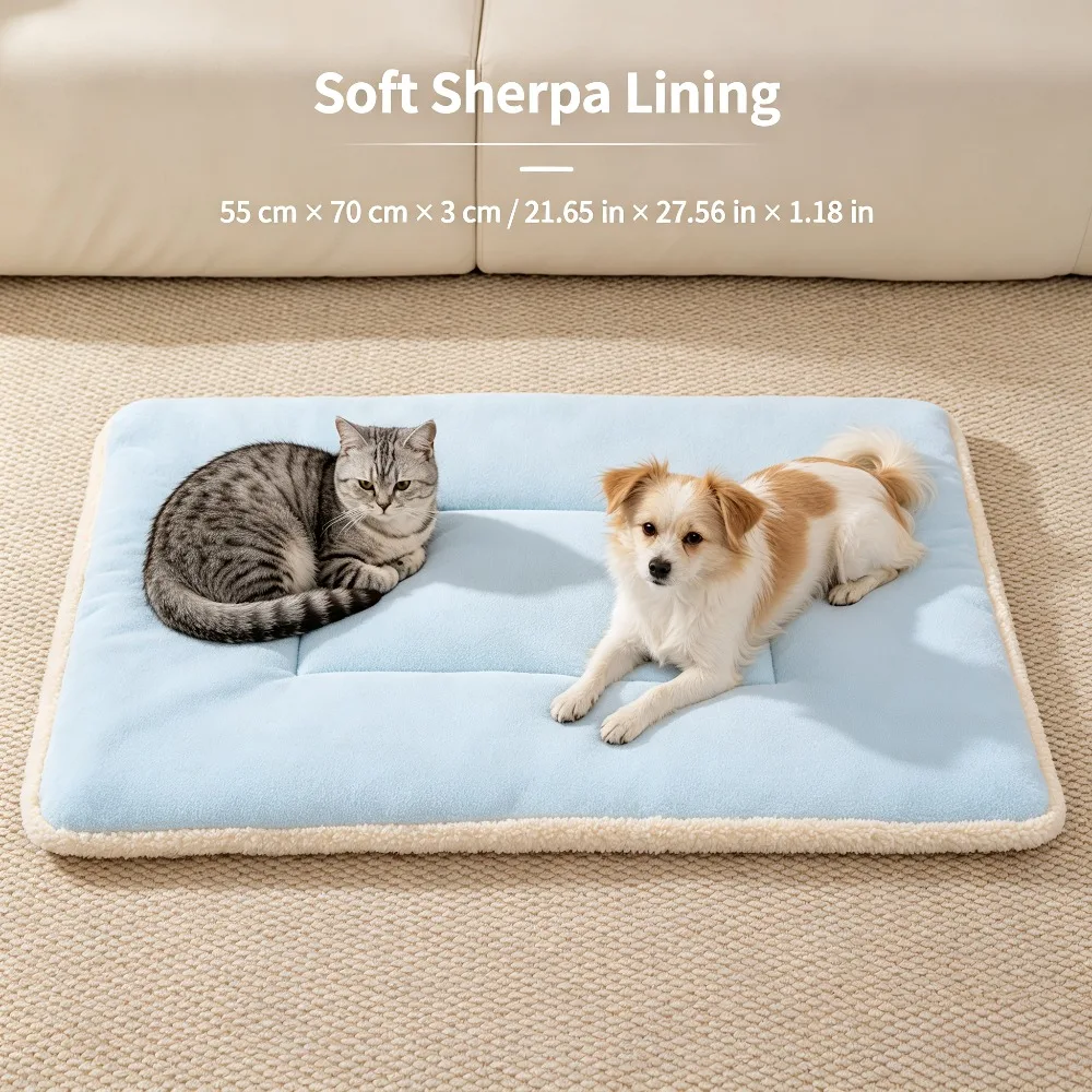 Reversible Pet Bed Liner,Soft Flannel & Polar Fleece Dog Cat Cushion Mat, Washable Puppy Sleeping Pad for Crate Car Sofa 55x70cm