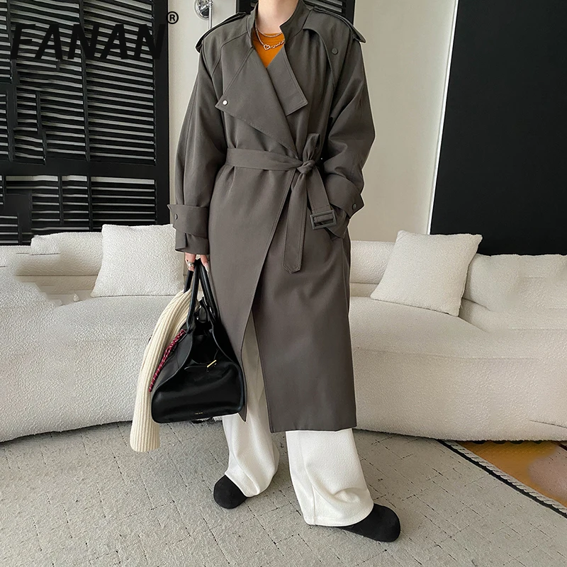 FANAN Elegante Lange Graben Mäntel Für Frauen Revers Gürtel Versammelt Taille Temperament Windjacke Mode Weibliche 2025, Winter Neue