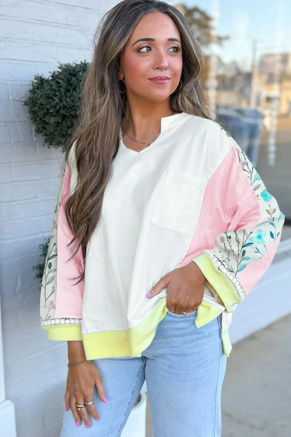 Women's New Autumn V Neck Long Sleeved To Fresh Style Printed Pullover Hoodie LD800012