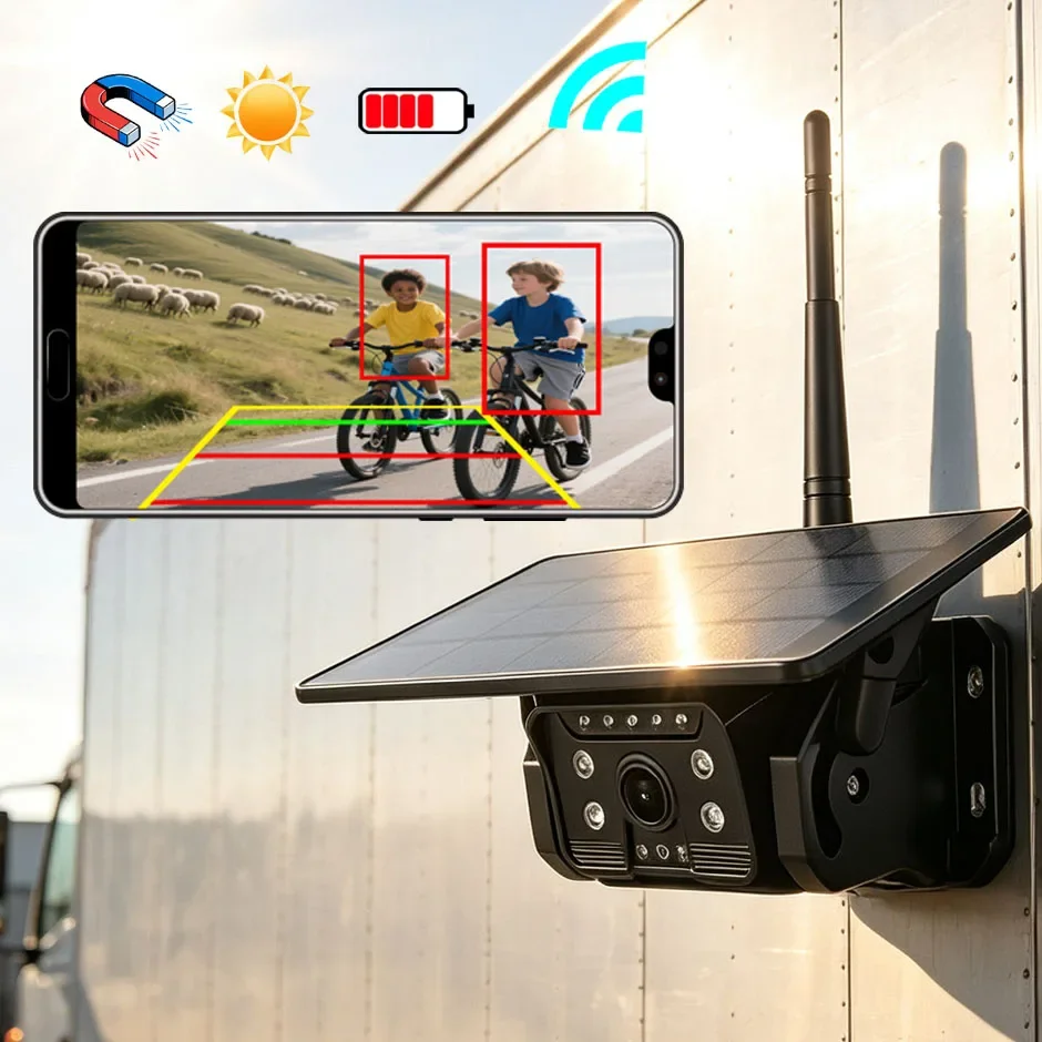 HD Wireless Backup Camera Solar Magnetic Mount AI Alarm.Front/Rear View Mobile Phone IPhone Android APP for Truck Bus RV Lorry