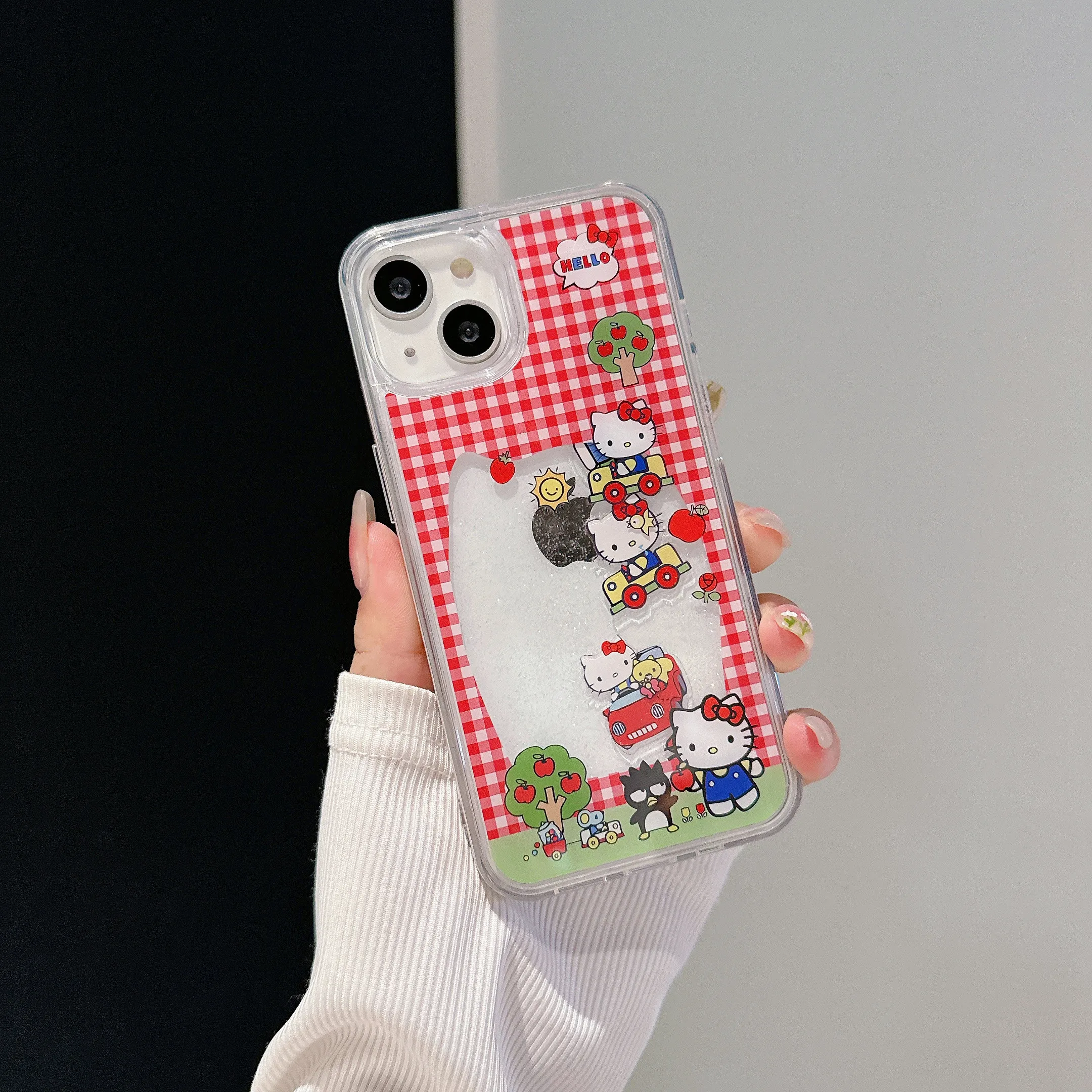 Coque de téléphone de luxe Quicksand Cartoon Red LatejSanurgente, Hello Kitty, coque arrière transparente, cadeau pour iPhone 15, 14, 13, 12, 11 Pro Max Plus