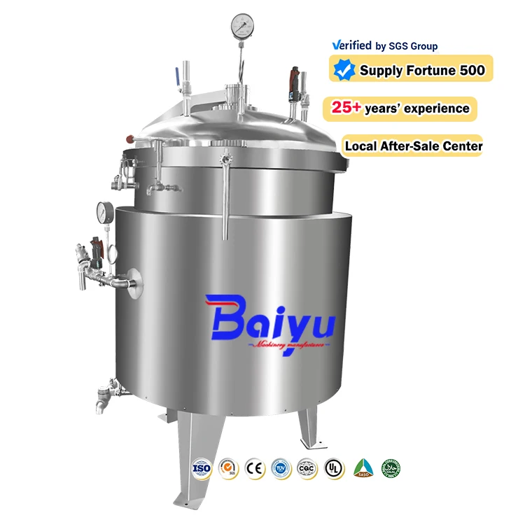 Baiyu Commercial Automatic High Pressure Cooker Pot Gas Steam Kettle for Meat Tomato Sauce Jam Soup Cooking New Tilting Design