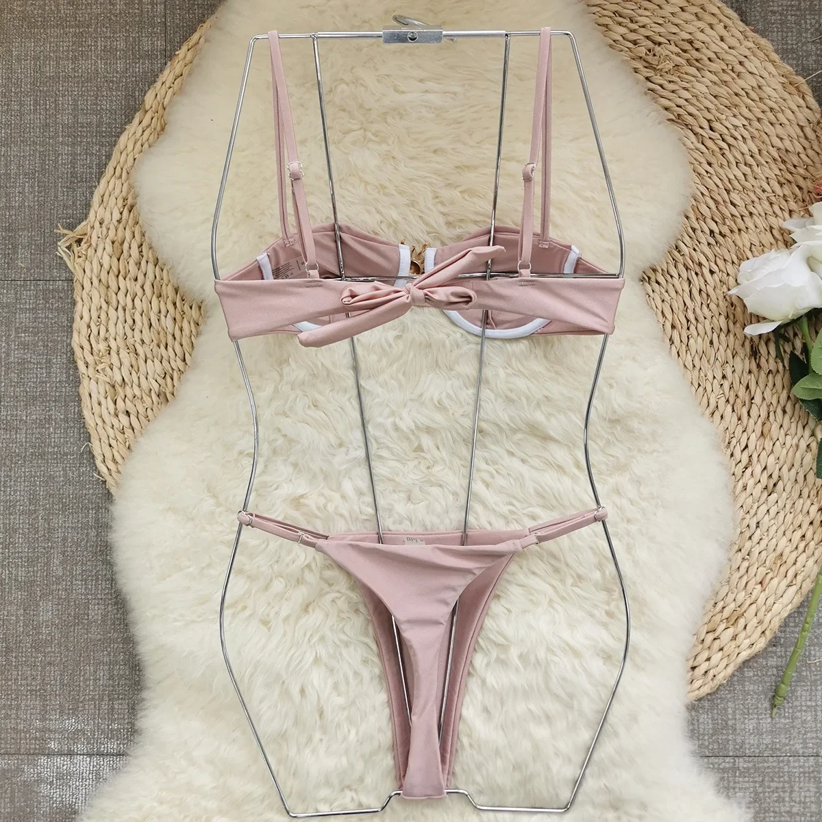 Sexy Bikini Set Pleated Detail - Adjustable Straps Stylish Solid Beach Wear Parties Bathing Suit Beachwear Biquine Brasileiro