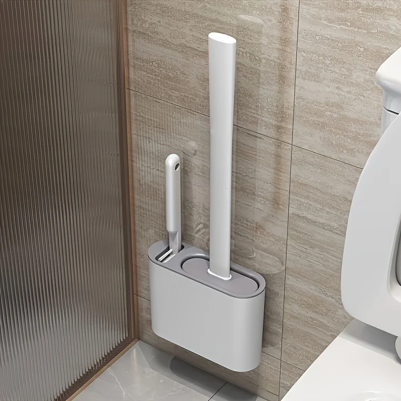 Wall Mount Toilet Brush Set, Modern Flat Head Bathroom Cleaning Brush, Durable & Easy Hang Storage Organizer view 5