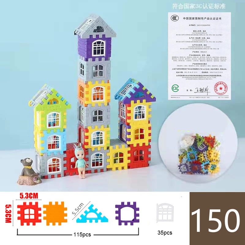 

150 Pcs/Set Kids Plastic Splicing House Assembly Building Blocks Educational Learning Construction Developmental Brain Game Toys
