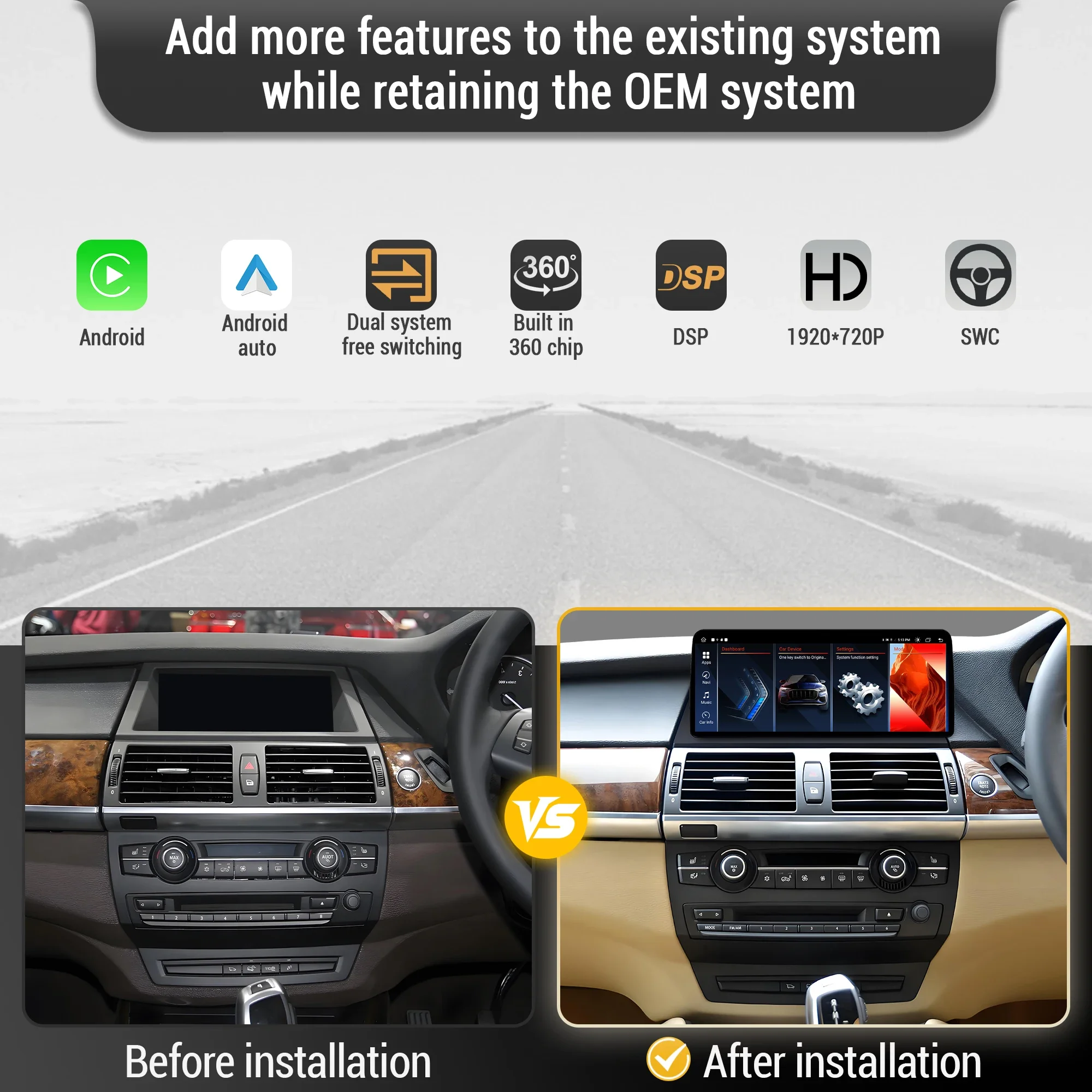 10.25 inch Right Hand Drive Android 13 For BMW X5 E70 X6 E71 2007-2014 Car Radio Wireless BT Carplay Snapdragon 680 Touch Screen