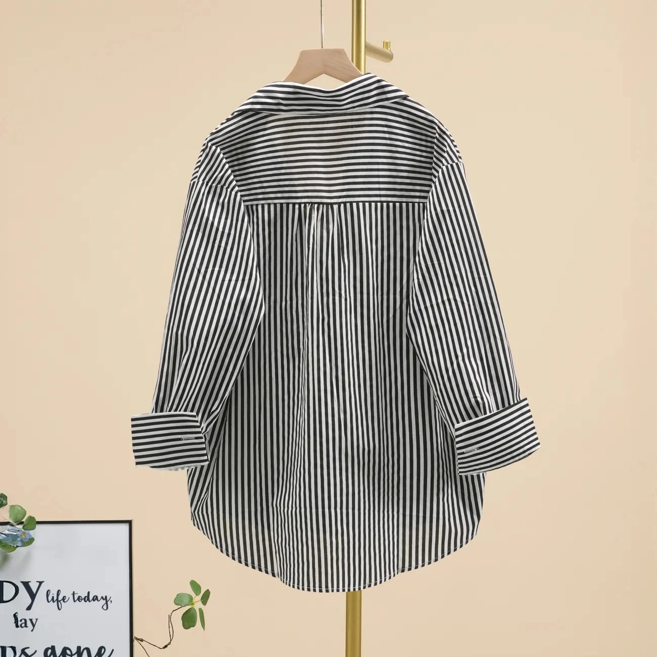 100% Pure cotton Striped Printed Shirt for women Simple Korean version loose Medium long Casual Tops Fashion Long sleeved Shirts 2